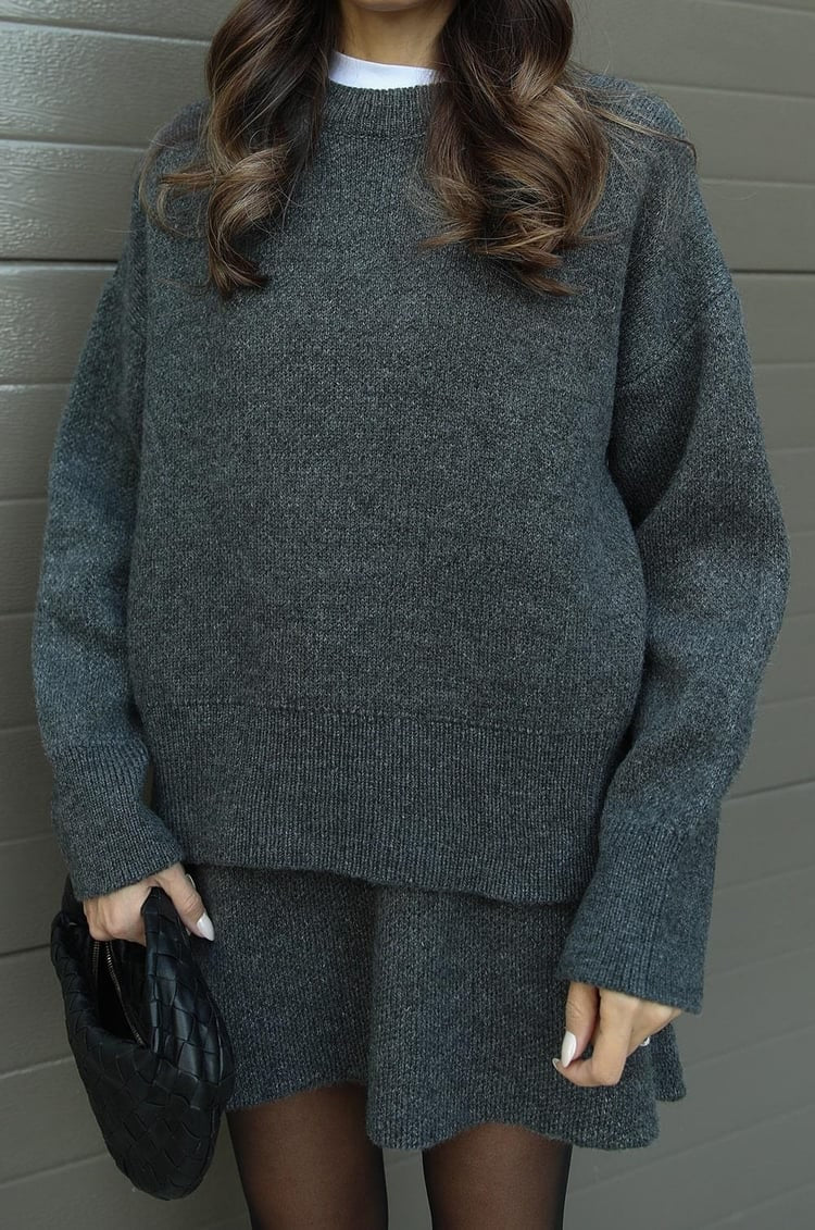 Women's Two Piece Knit Sweater and Mini Skirt Set with Crew Neck Oversized Fit - Image 21