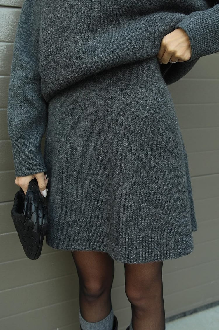 Women's Two Piece Knit Sweater and Mini Skirt Set with Crew Neck Oversized Fit - Image 22