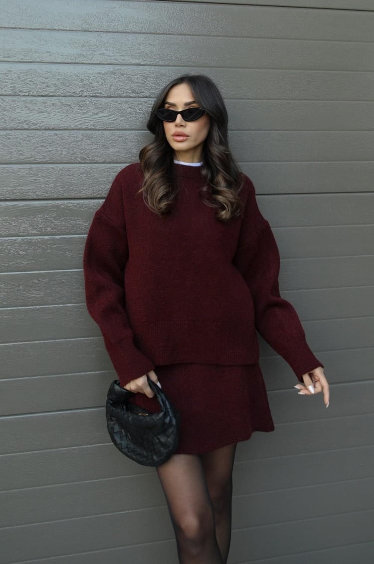 Women's Two Piece Knit Sweater and Mini Skirt Set with Crew Neck Oversized Fit - Image 3