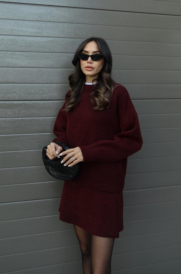 Women's Two Piece Knit Sweater and Mini Skirt Set with Crew Neck Oversized Fit - Image 4