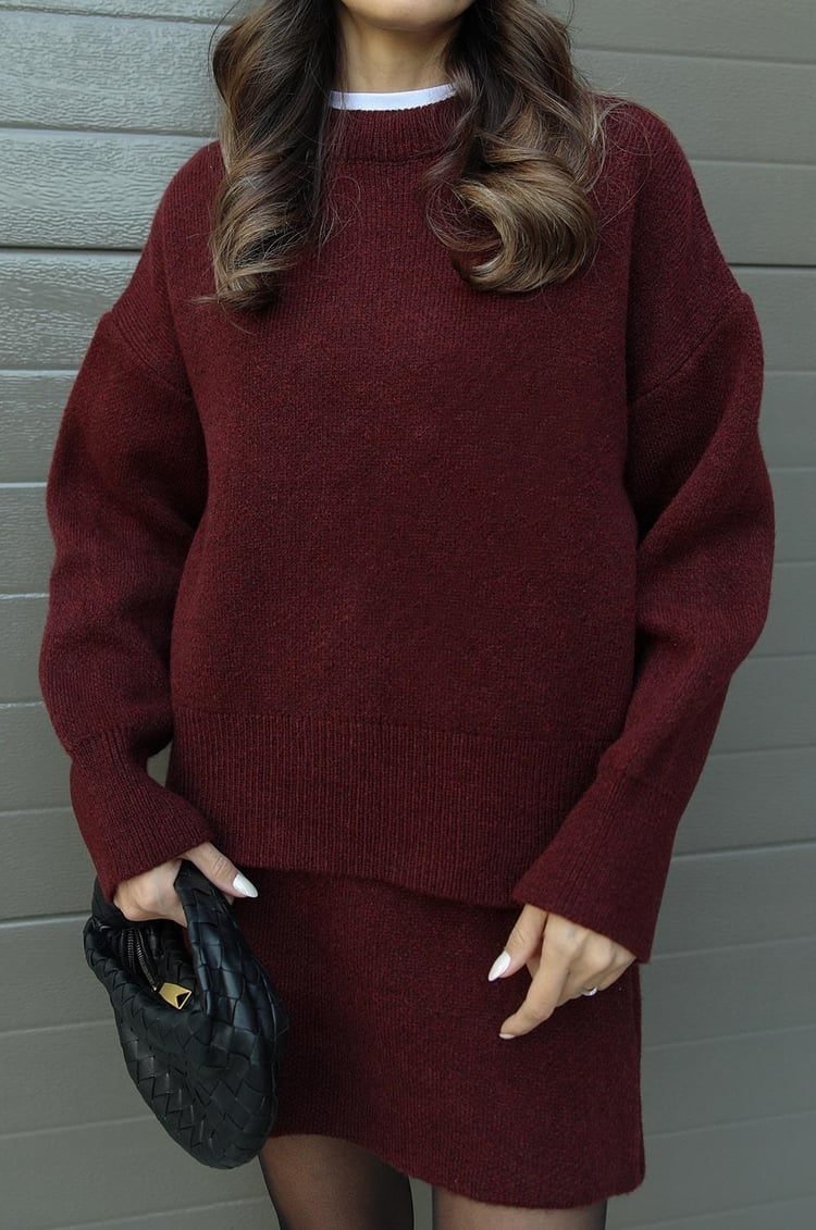 Women's Two Piece Knit Sweater and Mini Skirt Set with Crew Neck Oversized Fit - Image 5