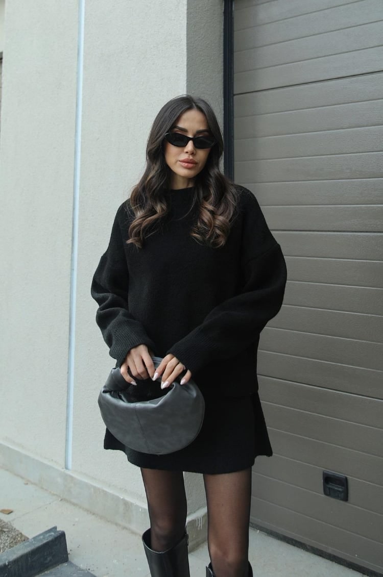 Women's Two Piece Knit Sweater and Mini Skirt Set with Crew Neck Oversized Fit - Image 6