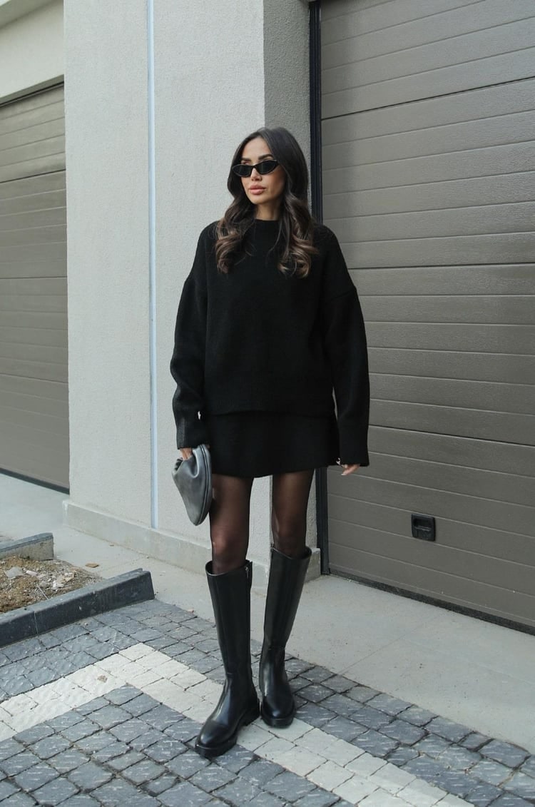 Women's Two Piece Knit Sweater and Mini Skirt Set with Crew Neck Oversized Fit - Image 7