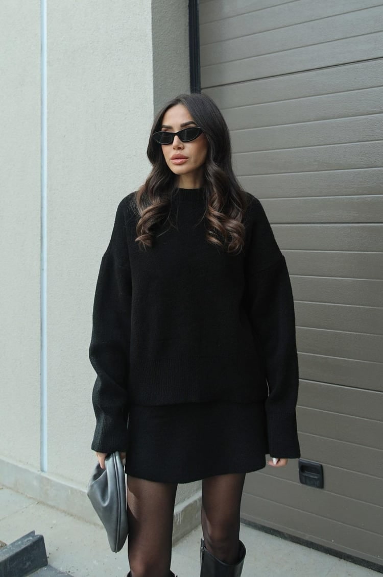 Women's Two Piece Knit Sweater and Mini Skirt Set with Crew Neck Oversized Fit - Image 9