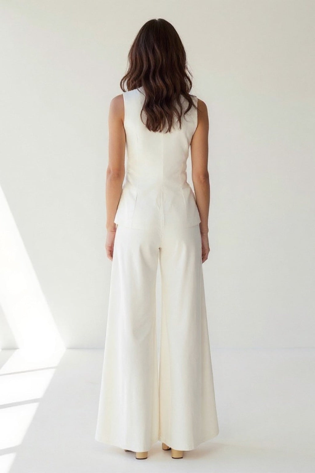 Women's Two Piece Linen Vest and Wide Leg Pants Set with Asymmetrical Hem - Image 3