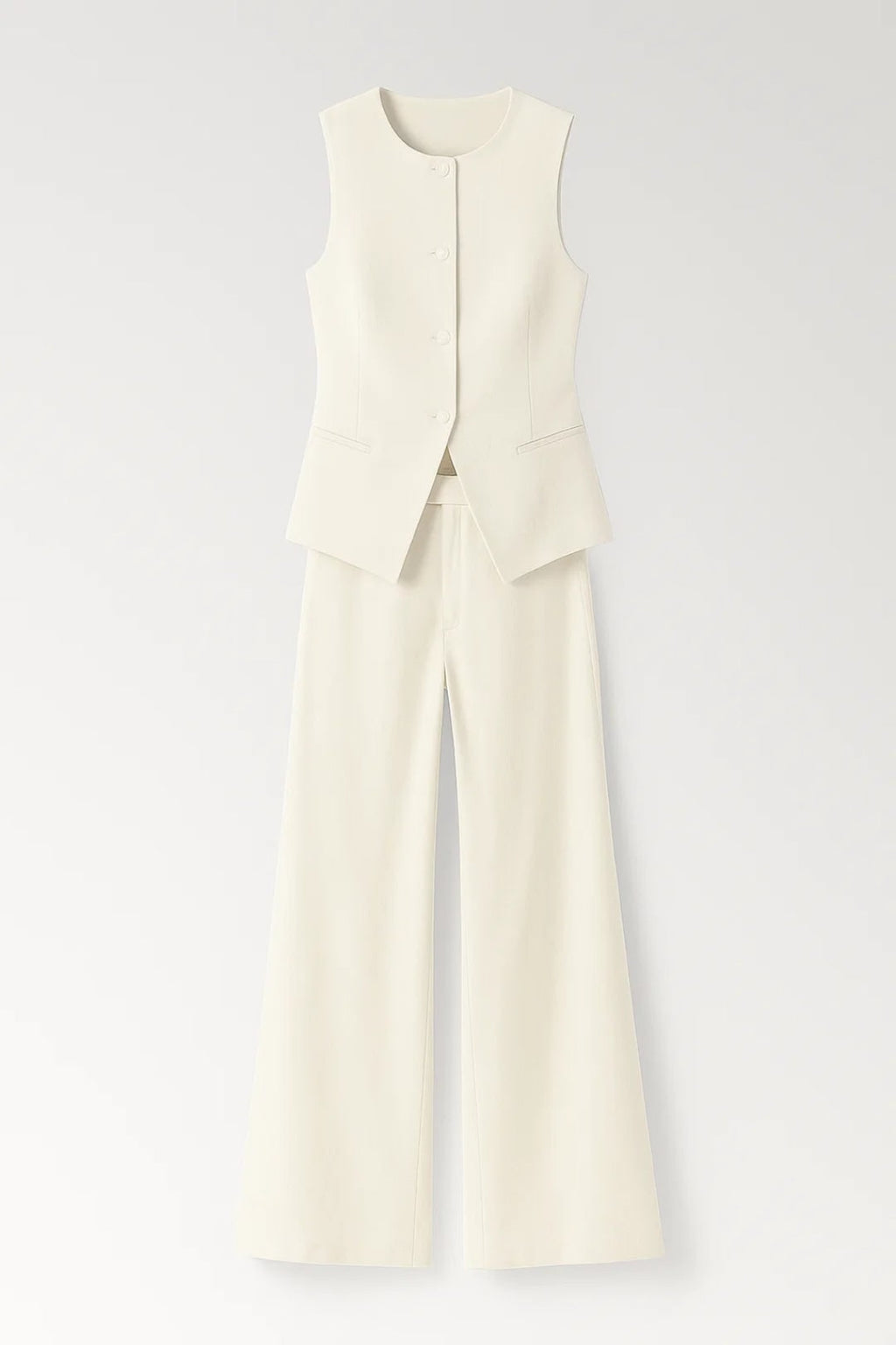 Women's Two Piece Linen Vest and Wide Leg Pants Set with Asymmetrical Hem - Image 4