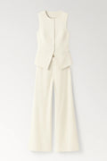 Women's Two Piece Linen Vest and Wide Leg Pants Set with Asymmetrical Hem - Image 4