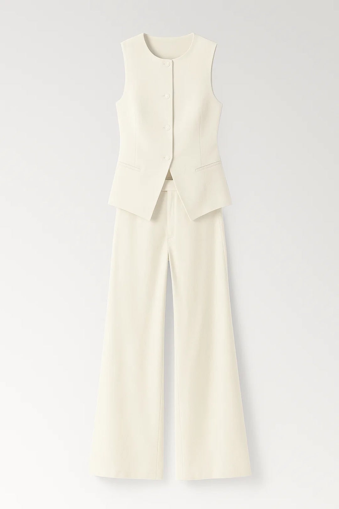 Women's Two Piece Linen Vest and Wide Leg Pants Set with Asymmetrical Hem - Image 4