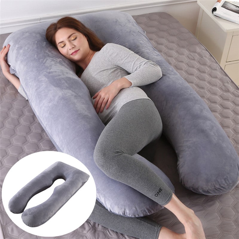 Women's U Shaped Full Body Pregnancy Pillow for Side Sleeping with Plush Fiber Fill - Image 1