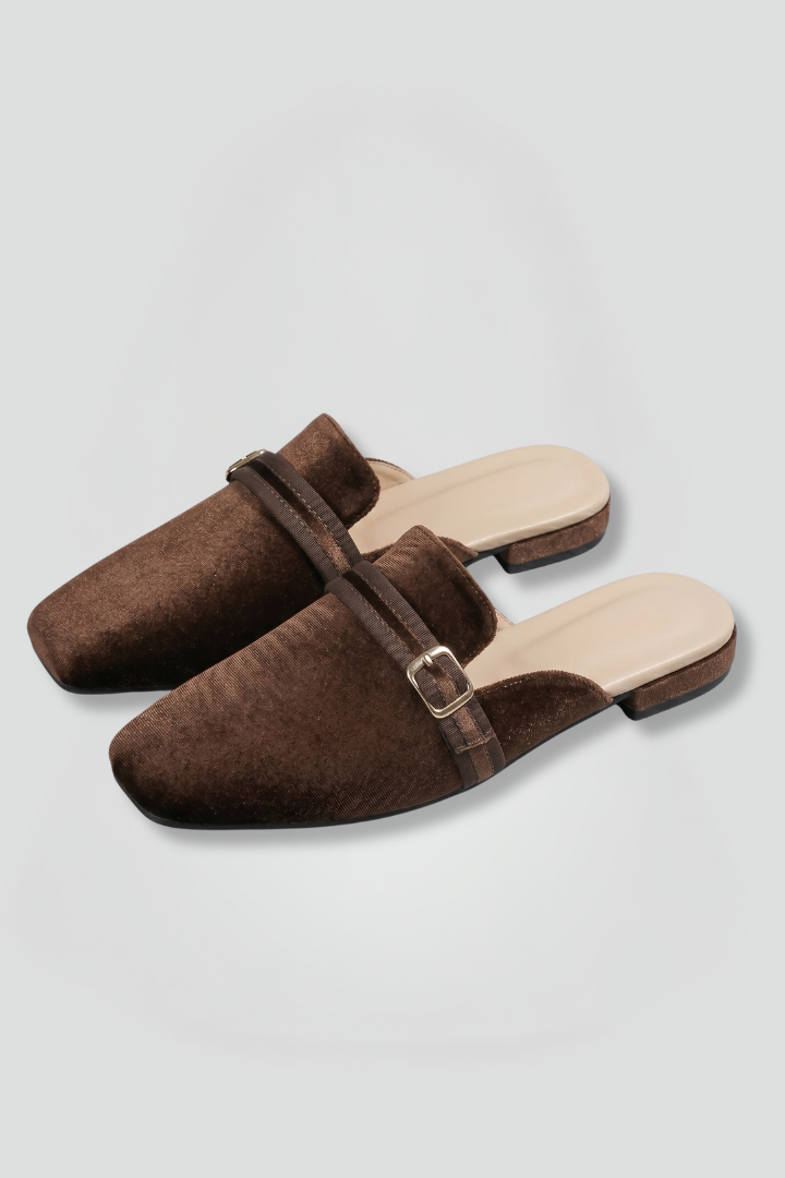 Women's Velvet Clogs and Mules with Square Toe Slip-On Flat Design - Image 1