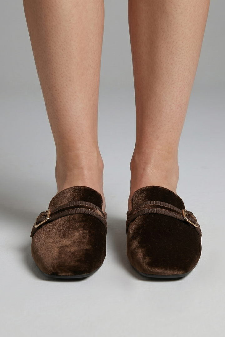 Women's Velvet Clogs and Mules with Square Toe Slip-On Flat Design - Image 3