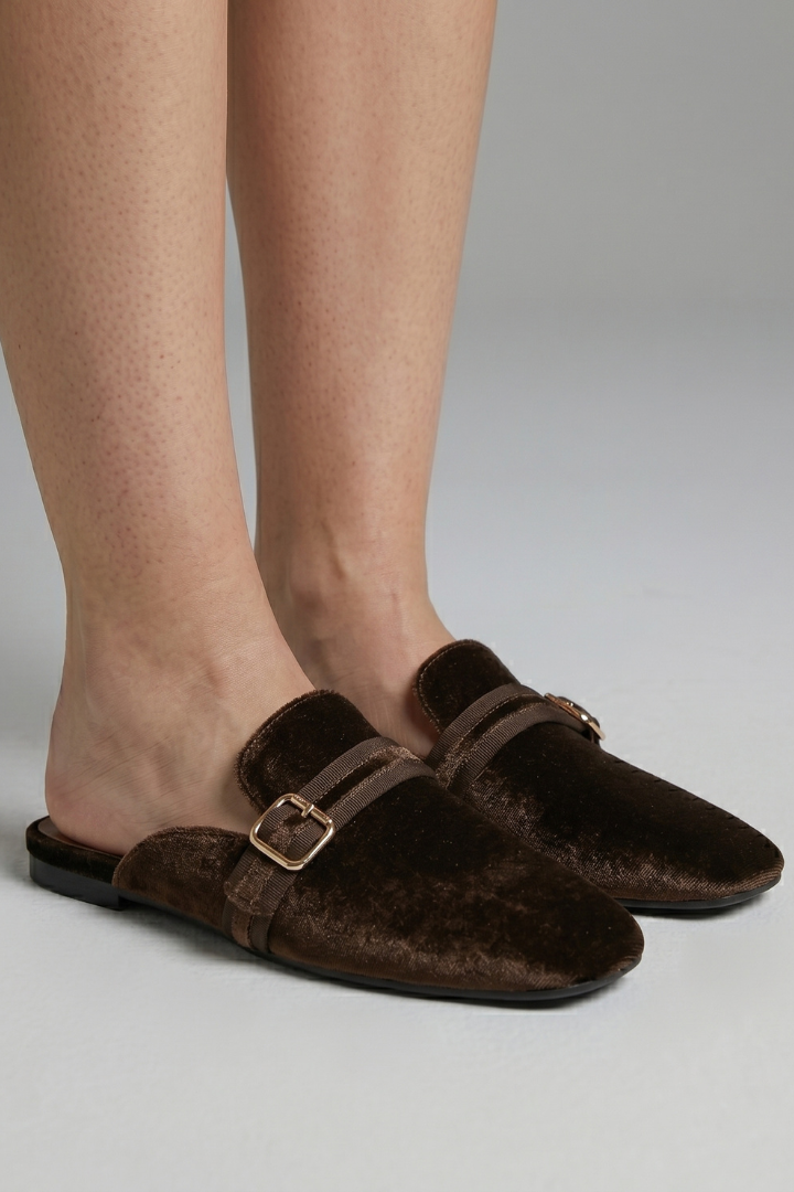 Women's Velvet Clogs and Mules with Square Toe Slip-On Flat Design - Image 4