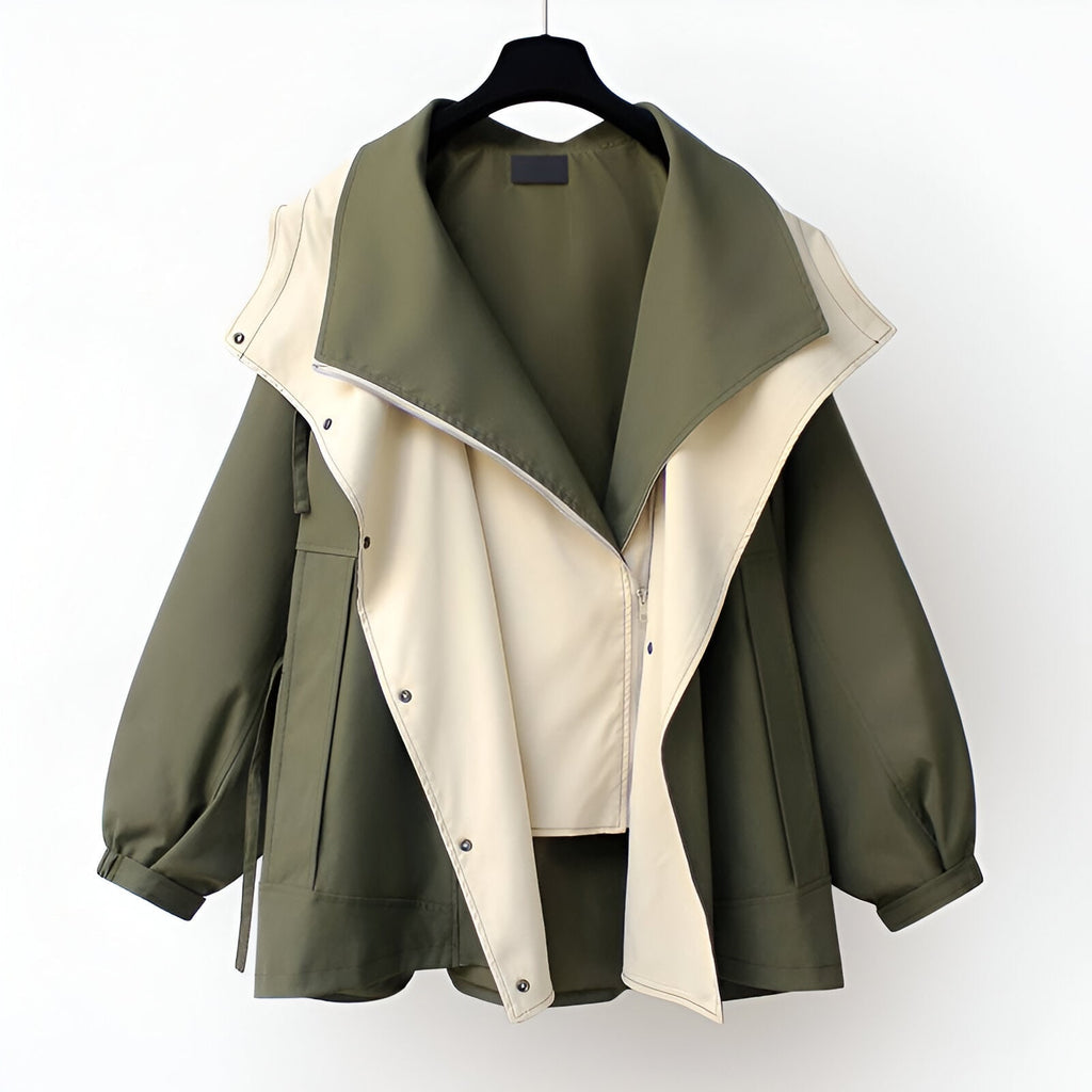 Women's Waterproof Windbreaker Jacket with Drawstring Hood and Snap Buttons - Image 1