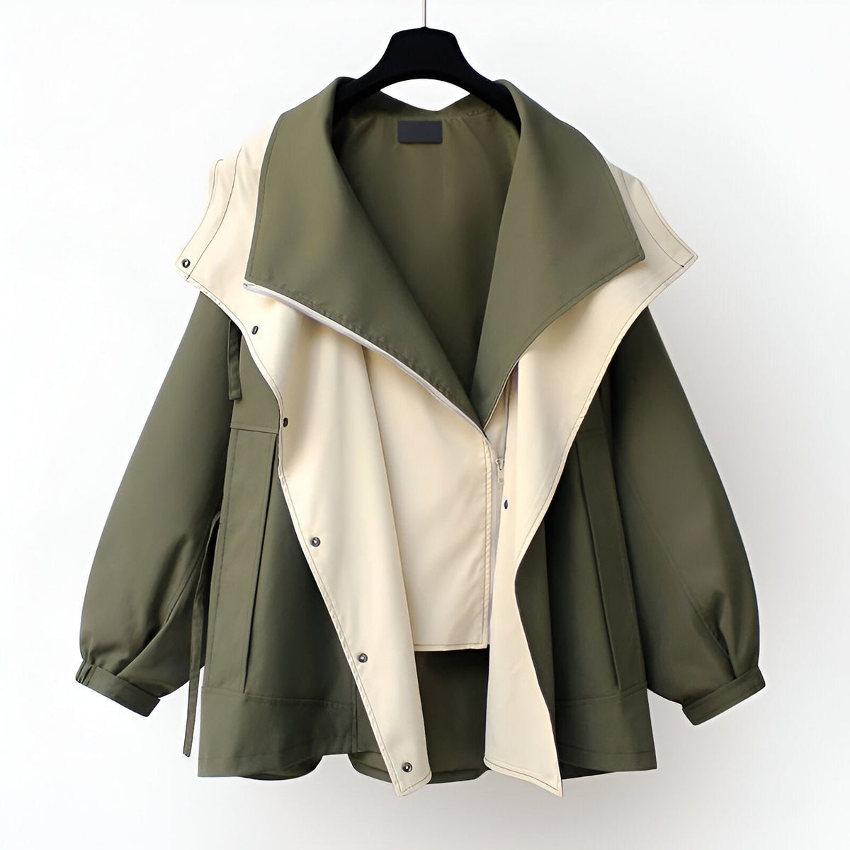 Women's Waterproof Windbreaker Jacket with Drawstring Hood and Snap Buttons - Image 1