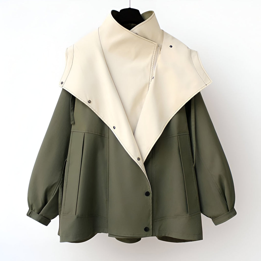 Women's Waterproof Windbreaker Jacket with Drawstring Hood and Snap Buttons - Image 2