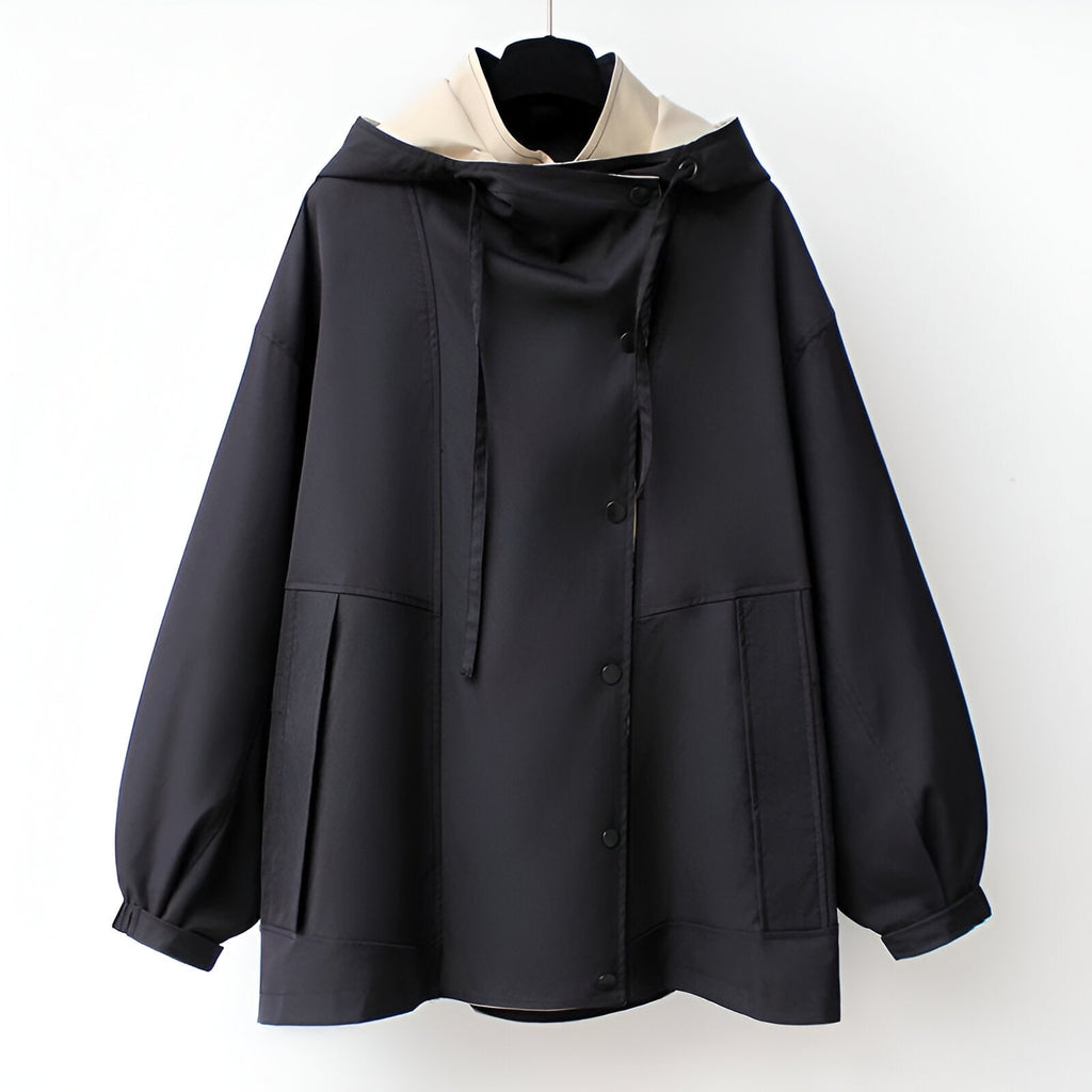 Women's Waterproof Windbreaker Jacket with Drawstring Hood and Snap Buttons - Image 4