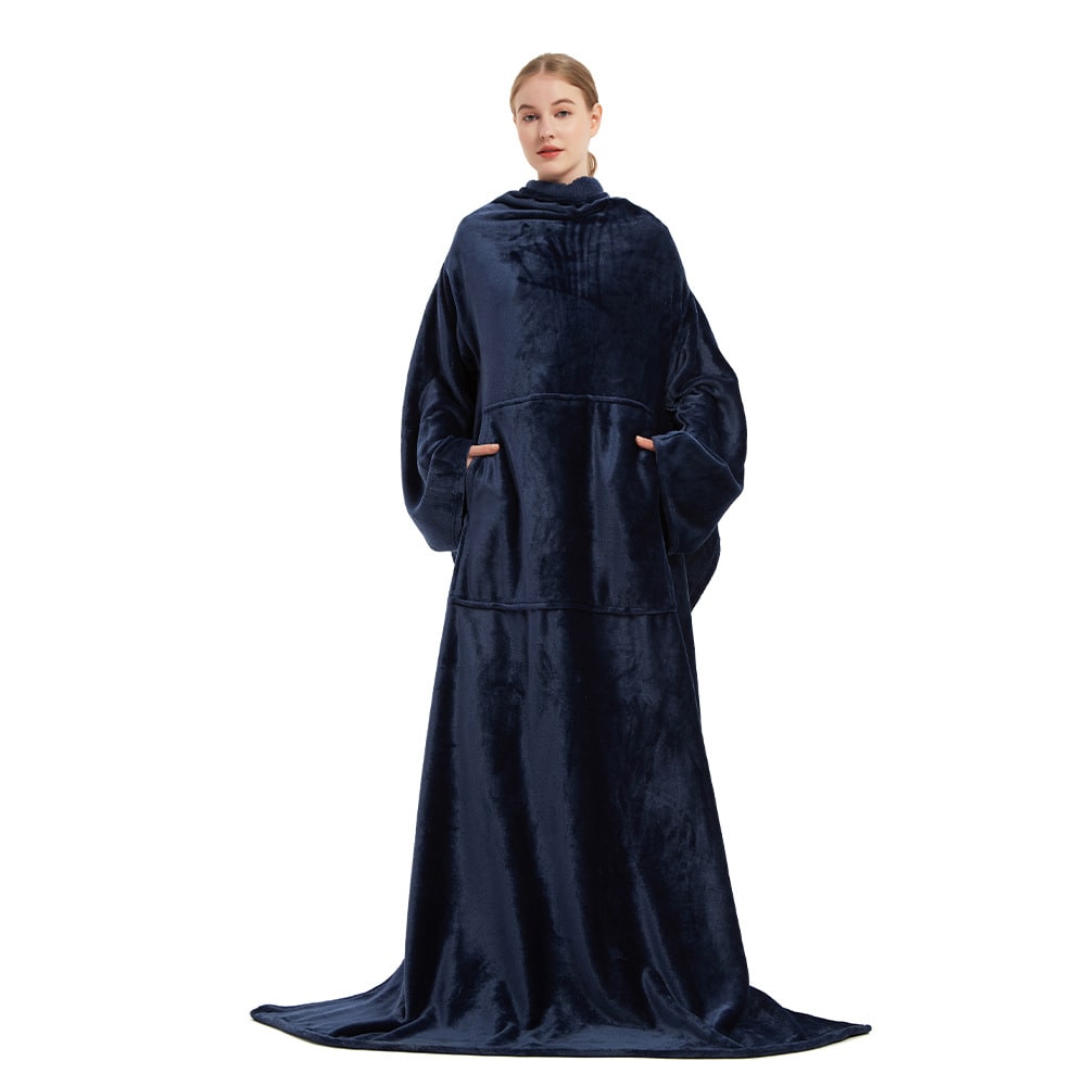 Women's Wearable Blanket with Sleeves and Pocket for Infant Newborn Plush Fleece Oversized Hoodie - Image 7