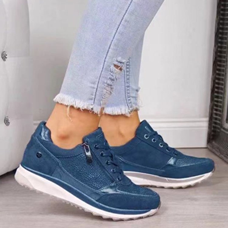 Women's Wedge Sneakers with Side Zipper Lace-Up Casual Work Shoe with Wide Toe Box - Image 1