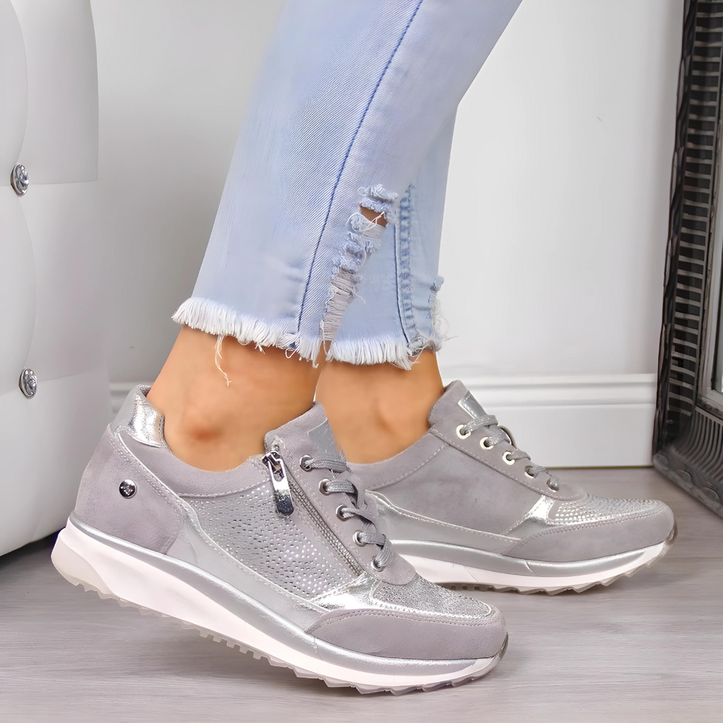 Women's Wedge Sneakers with Side Zipper Lace-Up Casual Work Shoe with Wide Toe Box - Image 3
