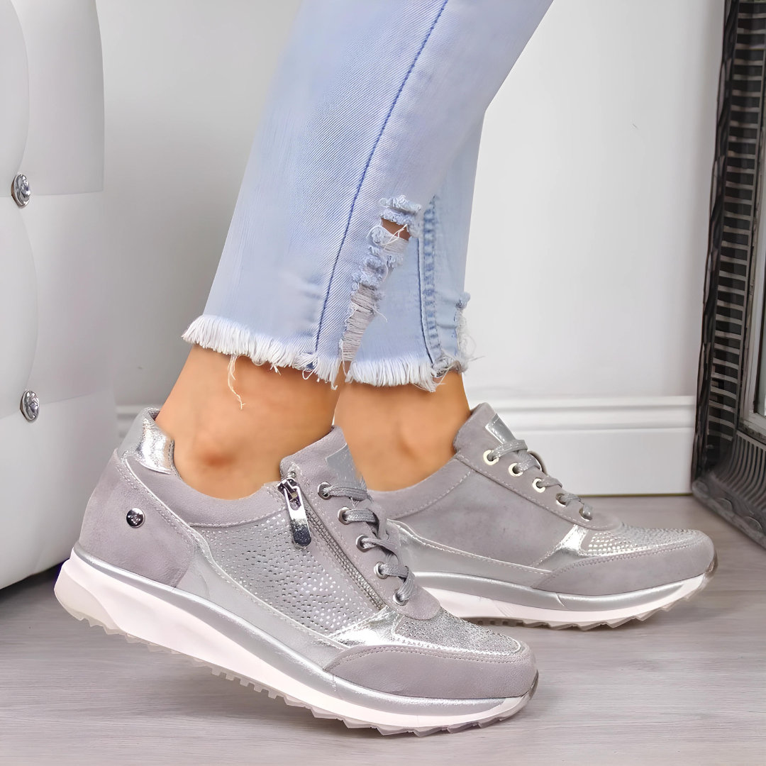 Women's Wedge Sneakers with Side Zipper Lace-Up Casual Work Shoe with Wide Toe Box - Image 3