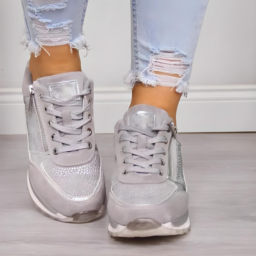 Women's Wedge Sneakers with Side Zipper Lace-Up Casual Work Shoe with Wide Toe Box - Image 4