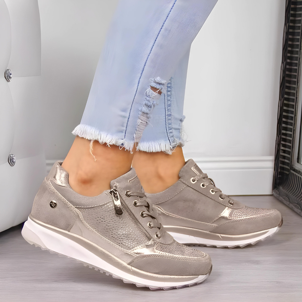 Women's Wedge Sneakers with Side Zipper Lace-Up Casual Work Shoe with Wide Toe Box - Image 5