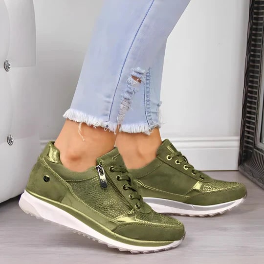 Women's Wedge Sneakers with Side Zipper Lace-Up Casual Work Shoe with Wide Toe Box - Image 7