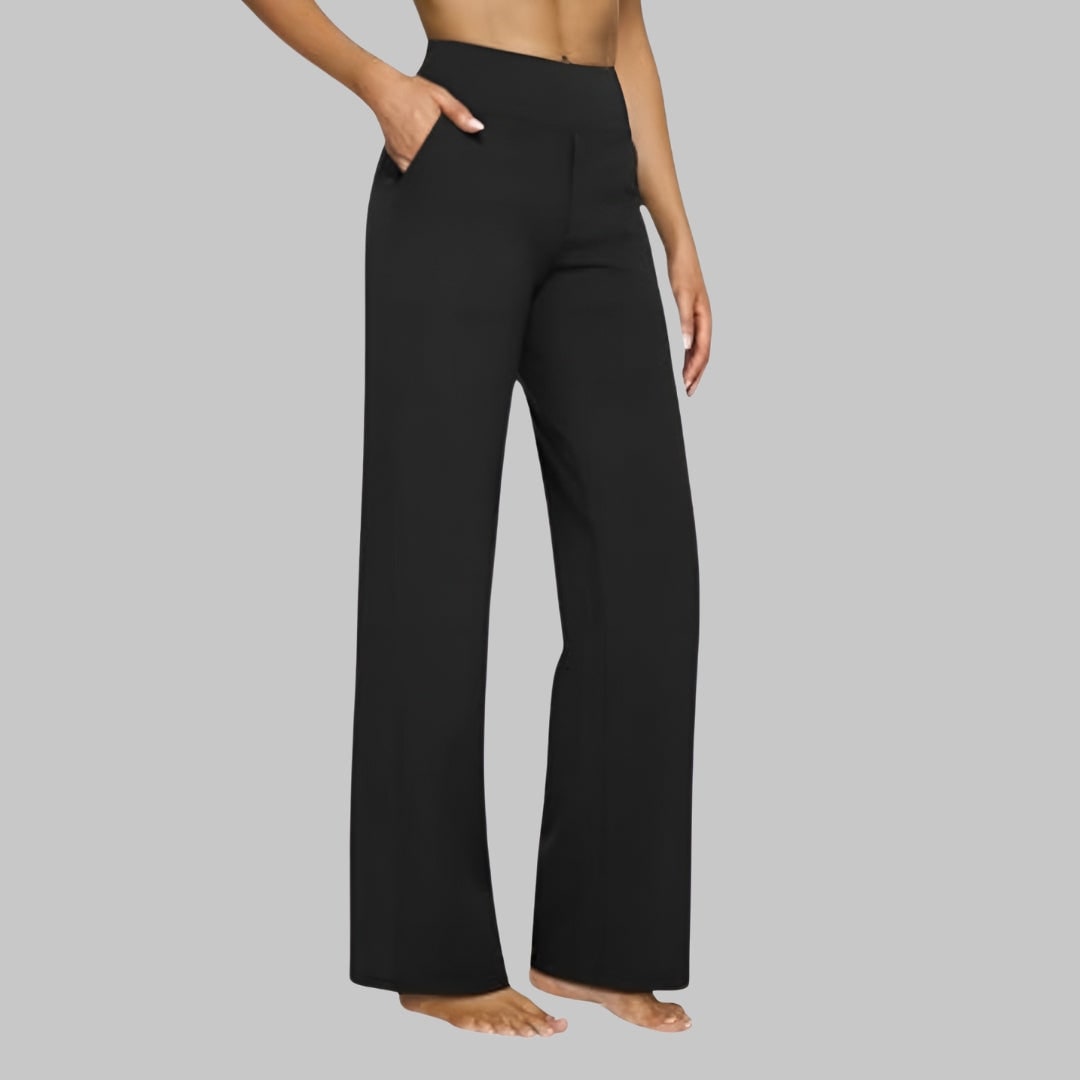 Women's Wide Leg Pull on High Waisted Pants with Elastic Waist and Stretch Fabric - Image 10