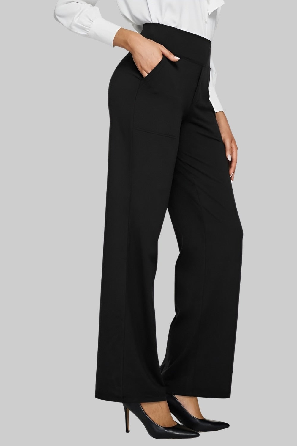 Women's Wide Leg Pull on High Waisted Pants with Elastic Waist and Stretch Fabric - Image 11