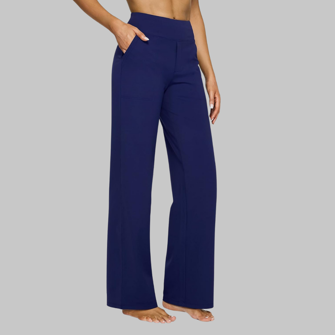 Women's Wide Leg Pull on High Waisted Pants with Elastic Waist and Stretch Fabric - Image 13
