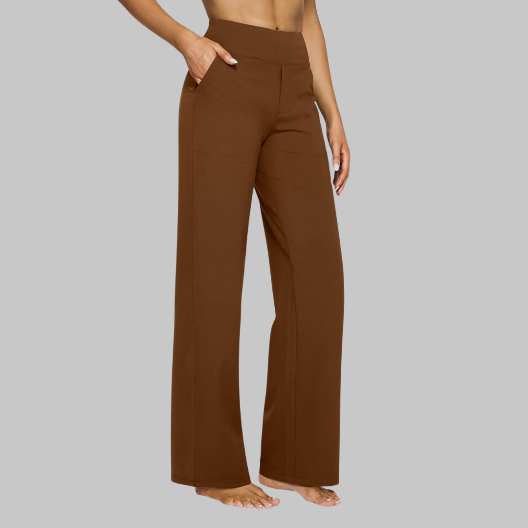 Women's Wide Leg Pull on High Waisted Pants with Elastic Waist and Stretch Fabric - Image 14