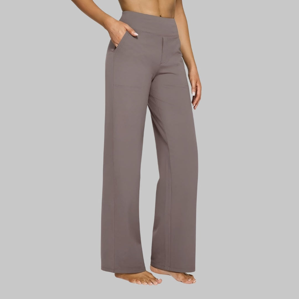 Women's Wide Leg Pull on High Waisted Pants with Elastic Waist and Stretch Fabric - Image 2