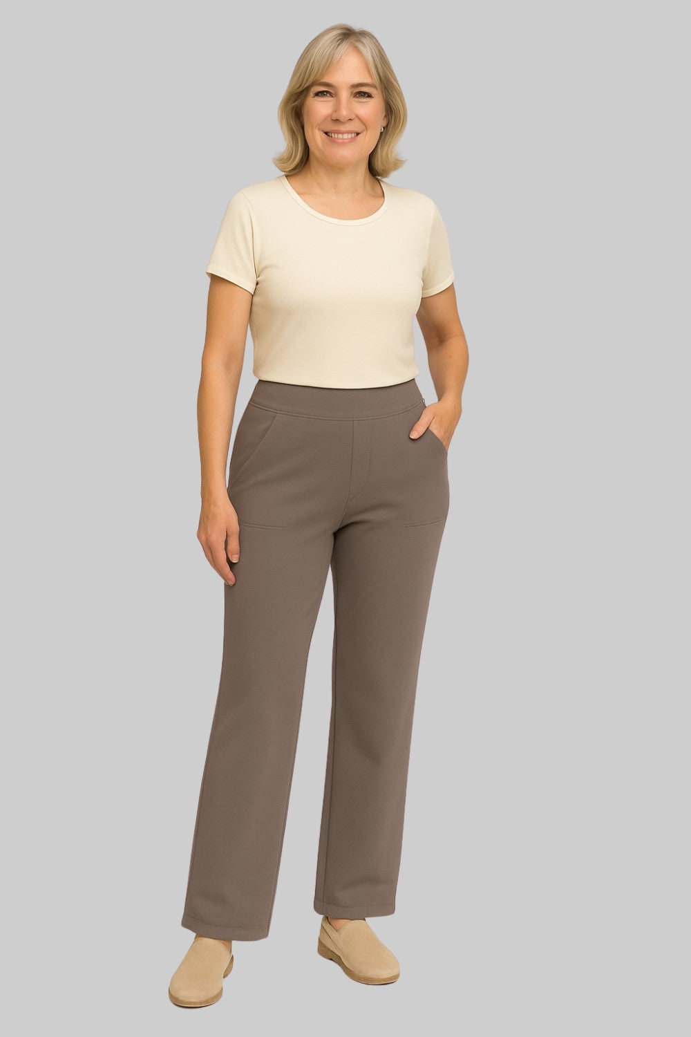Women's Wide Leg Pull on High Waisted Pants with Elastic Waist and Stretch Fabric - Image 3