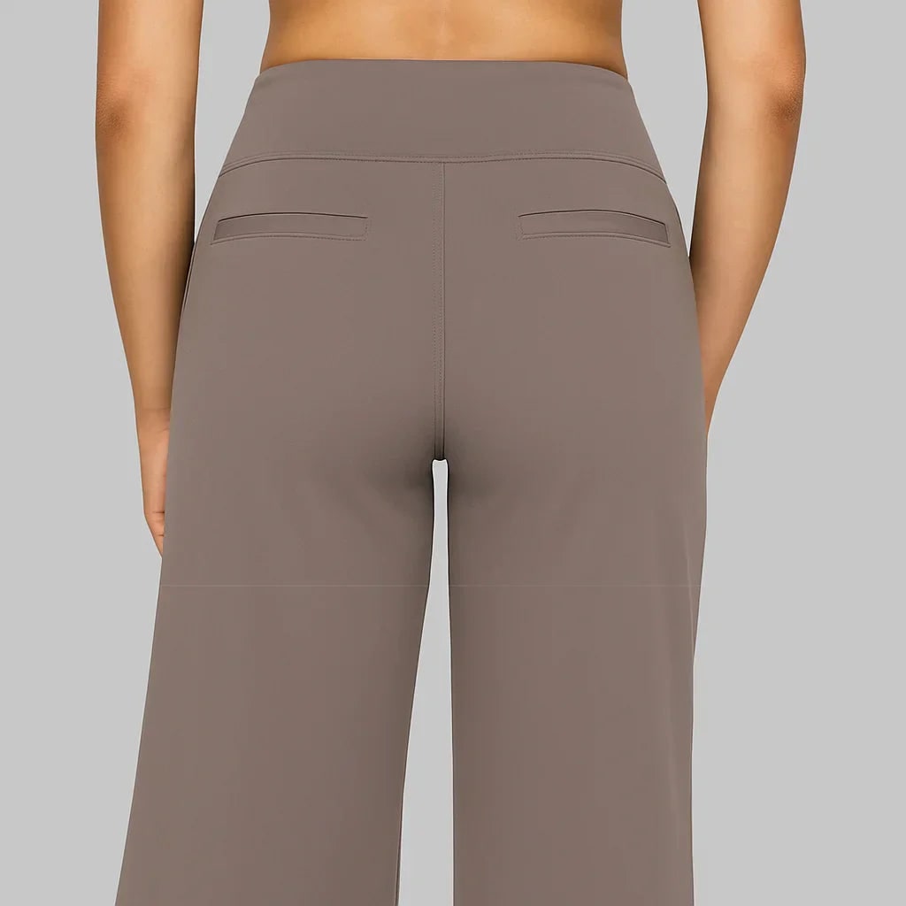 Women's Wide Leg Pull on High Waisted Pants with Elastic Waist and Stretch Fabric - Image 5
