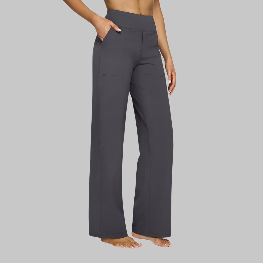 Women's Wide Leg Pull on High Waisted Pants with Elastic Waist and Stretch Fabric - Image 7