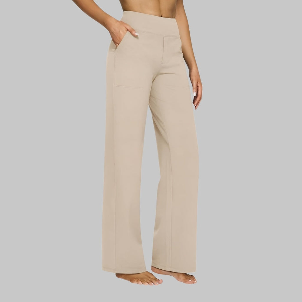 Women's Wide Leg Pull on High Waisted Pants with Elastic Waist and Stretch Fabric - Image 8