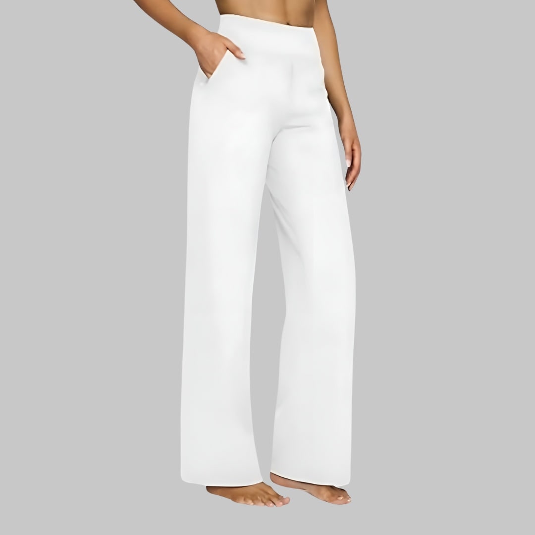 Women's Wide Leg Pull on High Waisted Pants with Elastic Waist and Stretch Fabric - Image 9