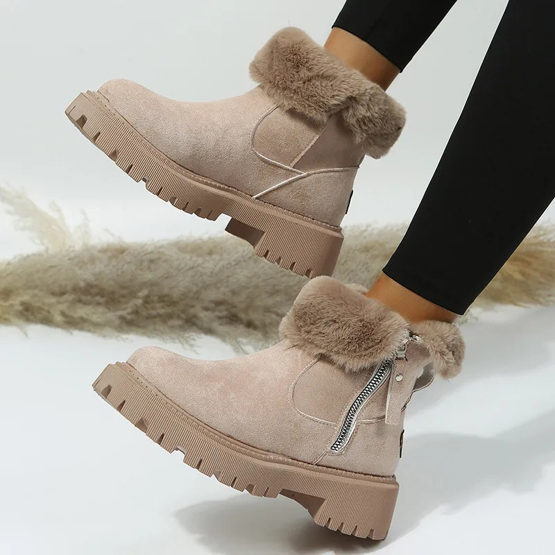 Women's Winter Ankle Boots with Faux Fur Lining and Lug Sole - Image 2