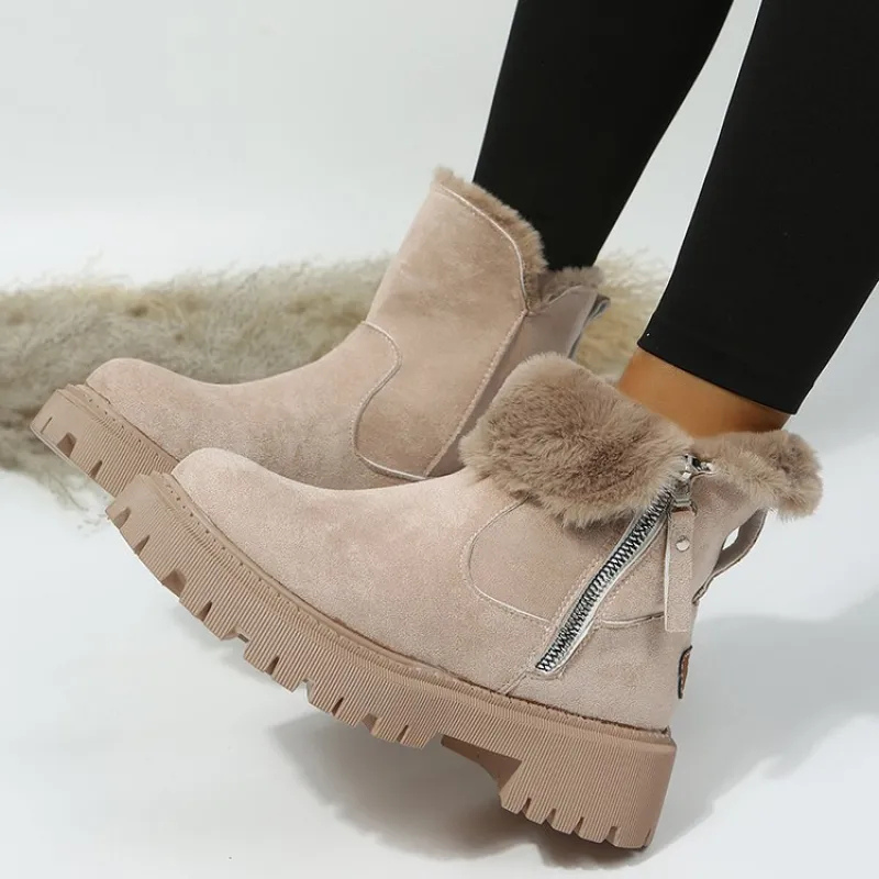 Women's Winter Ankle Boots with Faux Fur Lining and Lug Sole - Image 3