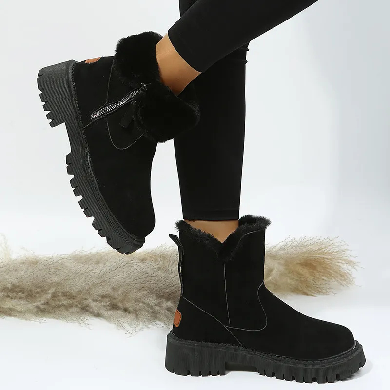 Women's Winter Ankle Boots with Faux Fur Lining and Lug Sole - Image 5