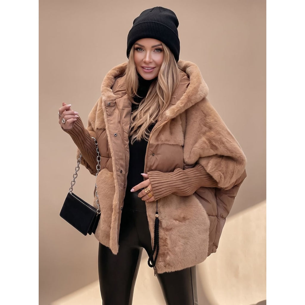 Women's Winter Coat with Quilted Puffer and Faux Fur Hood Oversized Hybrid Design - Image 1