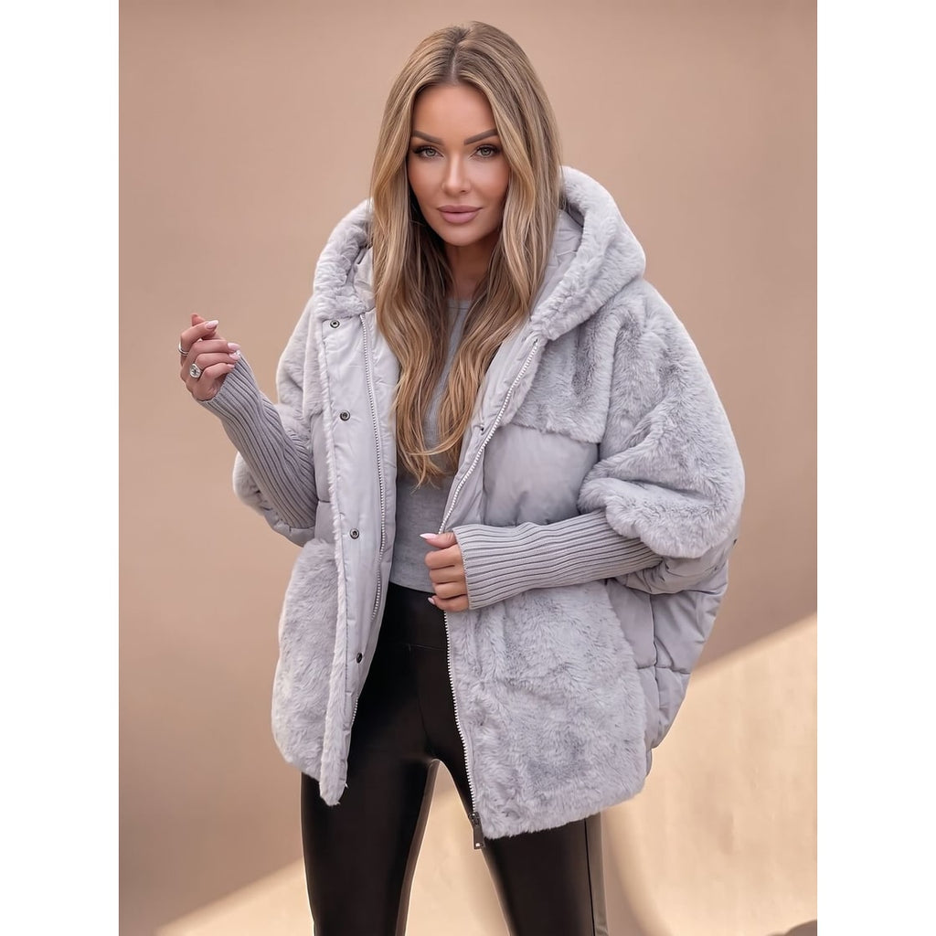 Women's Winter Coat with Quilted Puffer and Faux Fur Hood Oversized Hybrid Design - Image 4