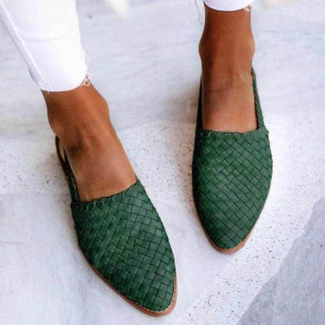 Women's Woven Pointed Toe Slingback Flats with Arch Support and Basketweave Detail - Image 2