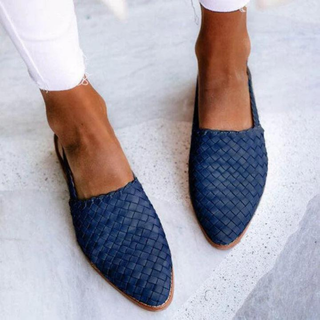 Women's Woven Pointed Toe Slingback Flats with Arch Support and Basketweave Detail - Image 4