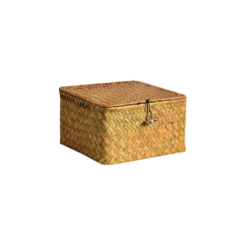 Women's Woven Storage Basket with Lid Seagrass Rectangular Lidded with Hinged Closure Large - Image 5