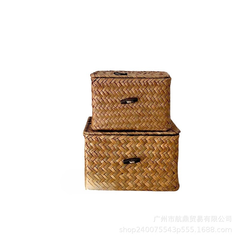 Women's Woven Storage Basket with Lid Seagrass Rectangular Lidded with Hinged Closure Large - Image 6