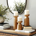 Wooden Candle Holders Set of 3 for Pillar in Rustic Farmhouse Style Taper - Image 1
