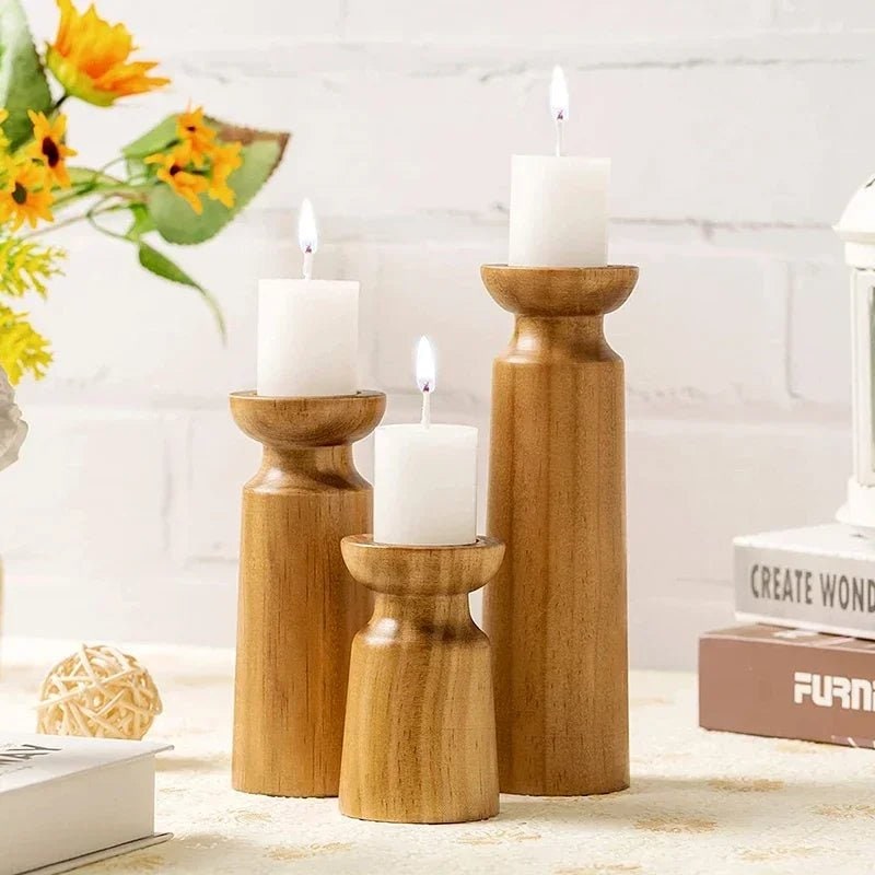 Wooden Candle Holders Set of 3 for Pillar in Rustic Farmhouse Style Taper - Image 2