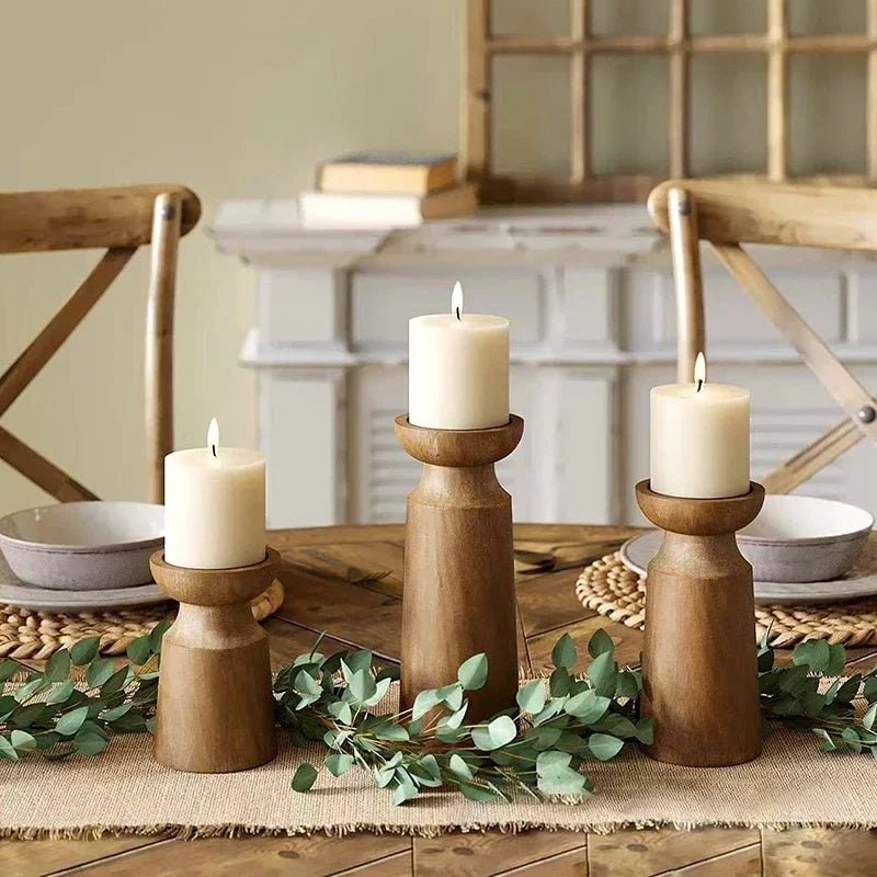 Wooden Candle Holders Set of 3 for Pillar in Rustic Farmhouse Style Taper - Image 3