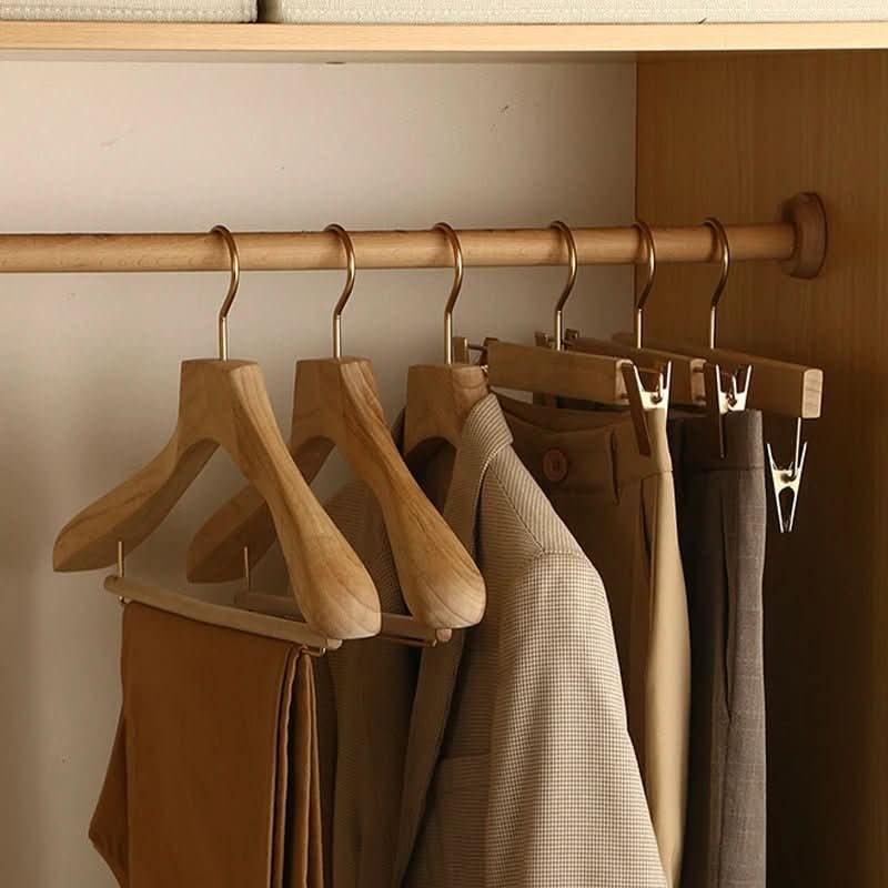 Wooden Clothes Hangers with Shoulders and Bar for Closet Organization - Image 2